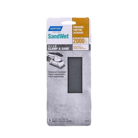 NORTON ABRASIVES SandWet 9 in. L X 3 in. W 2000 Grit Silicon Carbide Sanding Sheet 6 pk, 6PK 07660768528